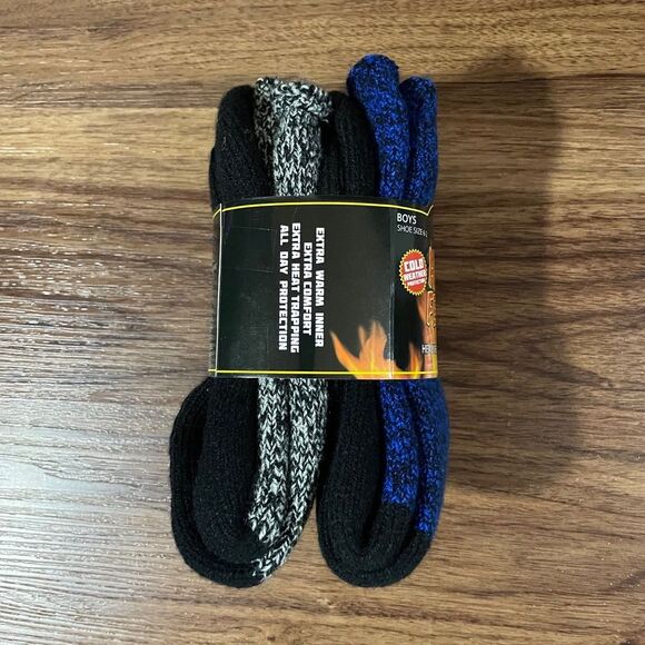 HOT FEET Boys Shoe Size 6-2 Heavy Thermal Socks 2 Pair Cold Weather Protection - Picture 4 of 4